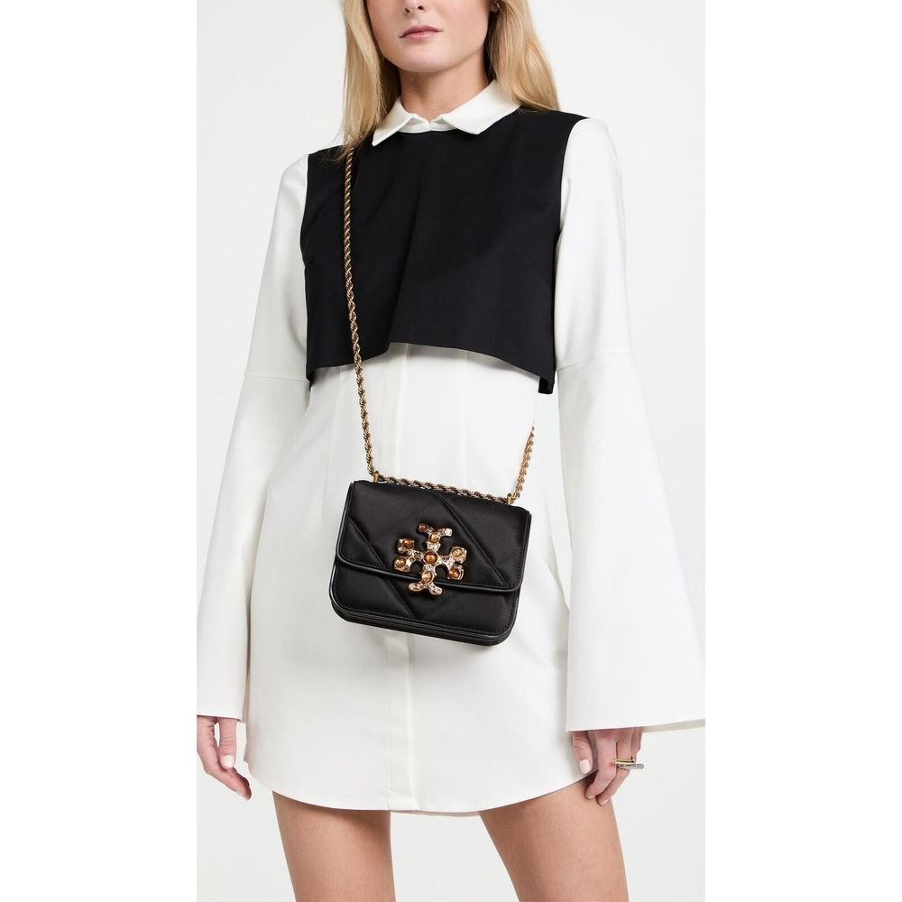 Tory Burch Women Small Eleanor Shoulder Bag Leather Handbag Black Gold Purse NEW